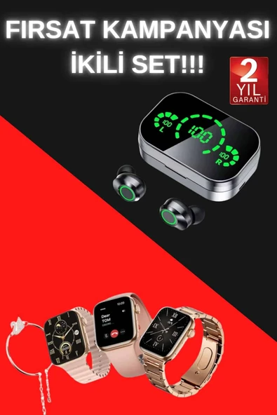 Yeni Nesil Kaliteli Akıllı Saat ve Kablosuz Bluetooth Kulaklık  Yüksek Ses Kaliteli ürün görseli 1