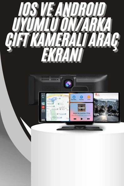 4K 10.2 İnç Çift Kameralı Araç Multimedya Ekranı CarPlay Kablosuz Tüm Cihazlara Uyumlu ürün görseli 1