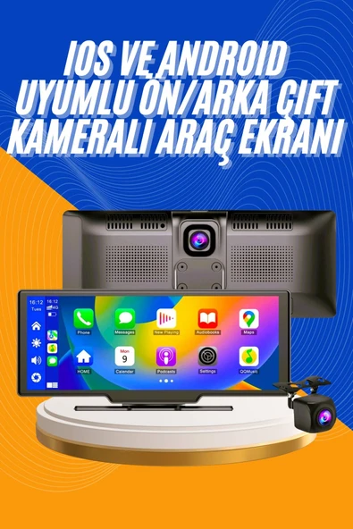 Android ve İOS Uyumlu Ön Arka Çift Kameralı Araç Ekranı Dokunmatik CarPlay ürün görseli 1