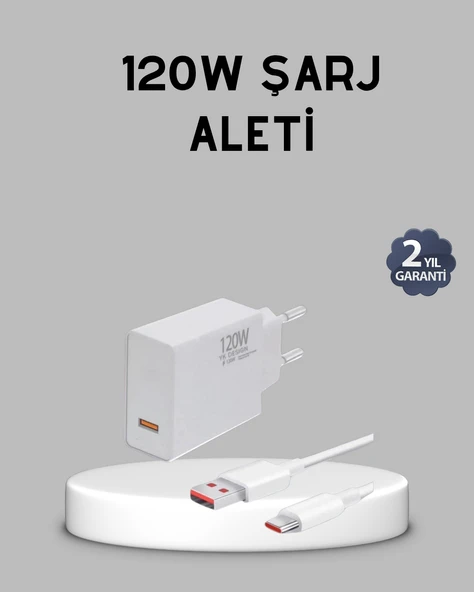 120W Süper Hızlı Şarj Adaptörü – Type-C Kablo Dahil, Yüksek Voltaj Korumalı ürün görseli 1