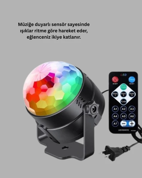 3 Renk 7 Mod Döner Disko Topu Işık - Resim 2