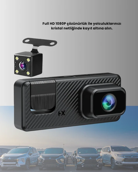 3 Kameralı Araç İçi DVR Kayıt Cihazı  Ön İç Arka Kamera Full HD ürün görseli 1