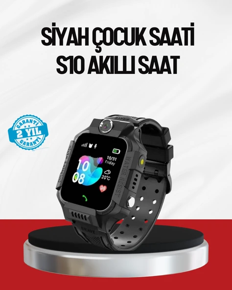 S10 Akıllı Çocuk Saati Siyah Model Çift Yönlü Konuşma ve SOS ürün görseli 1