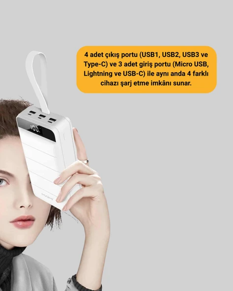 Lightning ve Type-C Girişli 50000mAh Powerbank - Resim 3