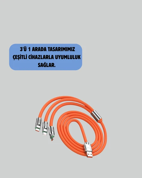 120W Şarj Destekli 3’ü 1 Arada Çoklu Şarj Kablosu – 1.2 Metre ürün görseli 1