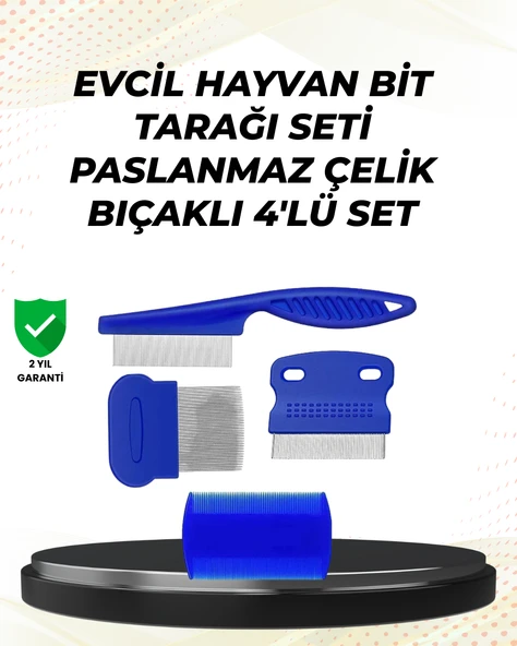 4 Parçalı Evcil Hayvan Tarak Seti – Paslanmaz Çelik Dişli, Ergonomik Saplı ürün görseli 1
