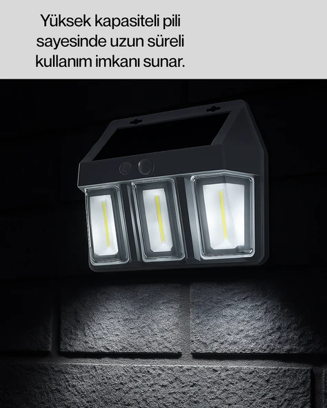 Güneş Enerjili 3 Modlu Duvar Apliği – Bahçe ve Garaj Aydınlatması ürün görseli 1