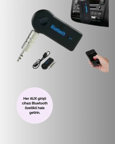 Araç İçi Bluetooth AUX Müzik ve Telefon Görüşmesi Adaptörü ürün görseli 1