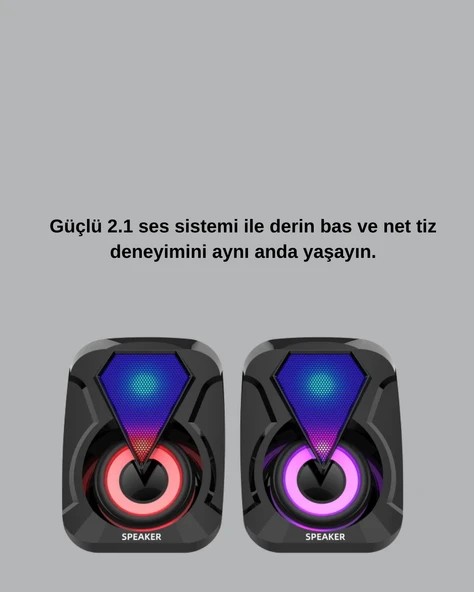 USB Bağlantılı RGB 2.1 Hoparlör Seti Derin Bas ve Renkli Işık ürün görseli 1