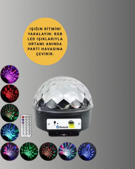 Taşınabilir RGB Disko Topu Bluetooth ve Uzaktan Kumanda Özellikli ürün görseli 1