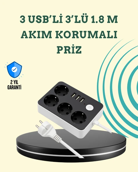 7 Cihazı Aynı Anda Destekleyen 3 USB Portlu 4’lü Priz ürün görseli 1