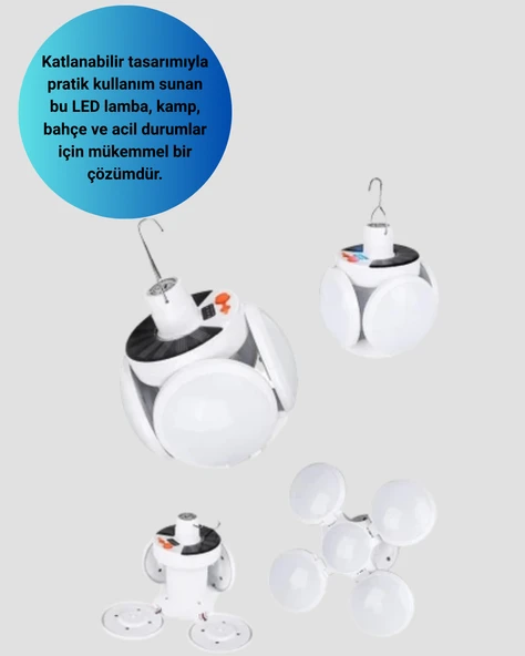 Güneş Enerjili Katlanabilir 5 Kanatlı Solar Bahçe Lambası - Resim 2