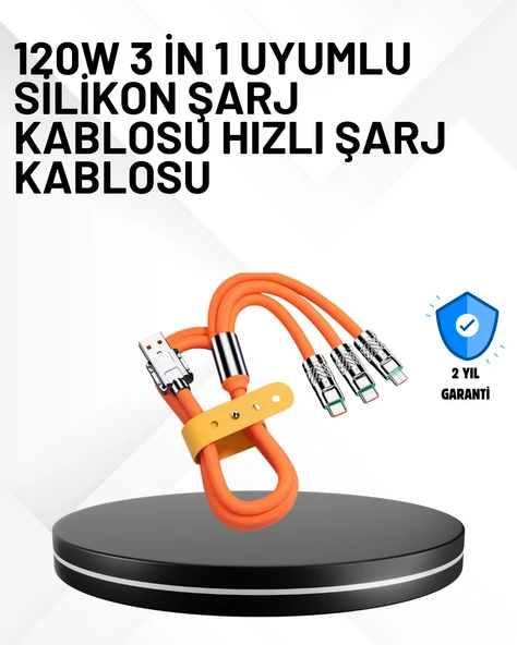 3’ü 1 Arada Kablo – 120W Hızlı Şarj ve Veri Aktarımı Özellikli ürün görseli 1