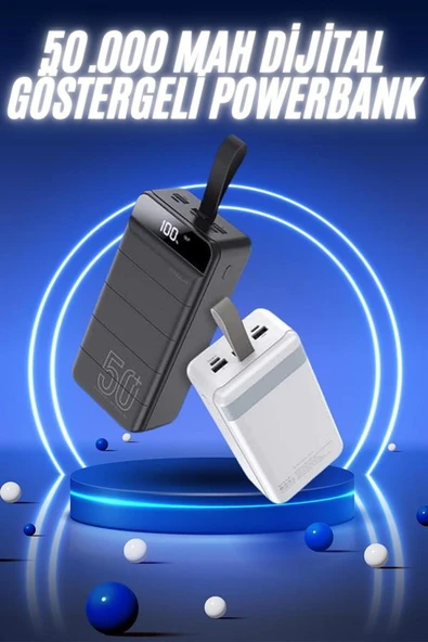 50.000 Mah Powerbank Turbo Hızlı Led Göstergeli Android İOS Uyumlu Taşınabilir Askılı ürün görseli 1