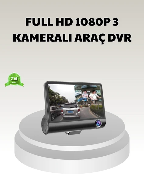 Araç DVR Kamerası 3’lü 170° Geniş Açılı Full HD ve Park Destekli ürün görseli 1