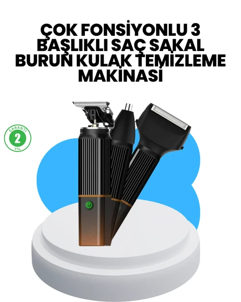 3’ü 1 Arada Erkek Bakım Makinesi – Paslanmaz Çelik Başlıklı Şarjlı Tıraş Seti ürün görseli 1