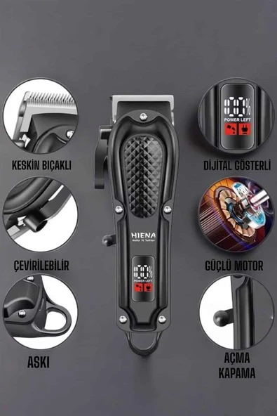 Suya Dayanıklı Tıraş Makinesi Keskin Bıçaklı Dijital Göstergeli Şarjlı ürün görseli 1