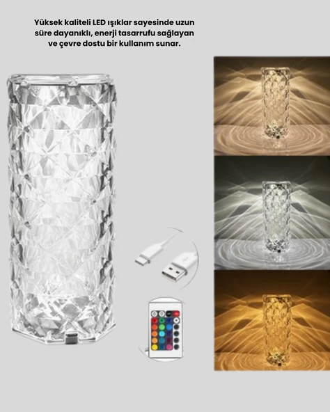 Kristal RGB LED’li Kumandalı Masa ve Gece Lambası – Renkli Işık Modlarıyla Şık Dekoratif Aydınlatma ürün görseli 1