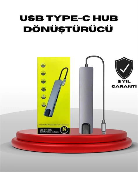 4K HDMI Çıkışlı, Gigabit Ethernet'li USB‑C Çoklu Port Hub ürün görseli 1