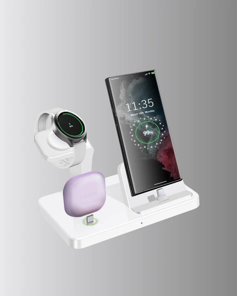 Kablosuz Şarj İstasyonu 4’ü 1 Arada iPhone Watch ve AirPods Uyumlu ürün görseli 1