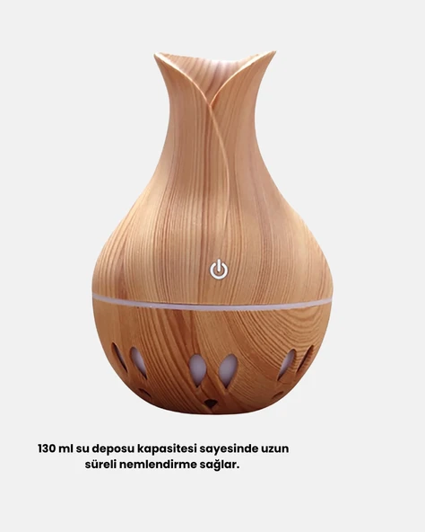 Aromaterapi Difüzör Ahşap Desenli ve Ultrasonik Nemlendirici LED Işıklı ürün görseli 1