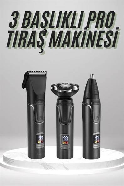 Dijital Göstergeli 3 Başlıklı Tıraş Makinesi Islak Kuru Lazer Öncesi Günlük ürün görseli 1