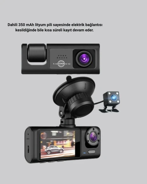 Üç Kameralı Araç DVR Full HD Gece Görüşlü ve 2 inç IPS Ekranlı ürün görseli 1