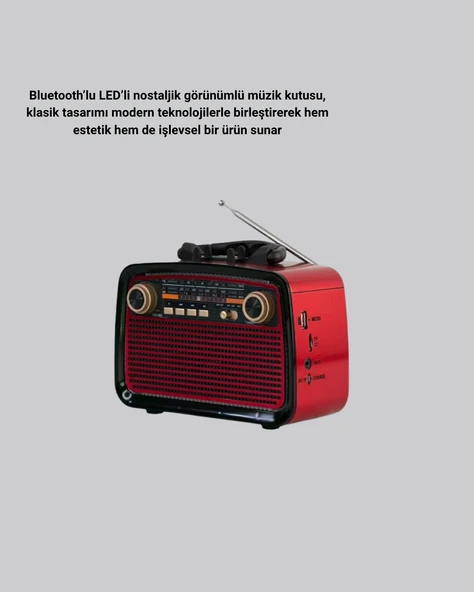 Ahşap Dokulu Bluetooth Müzik Kutusu – Vintage LED Tasarımıyla Modern Ses Deneyimi ürün görseli 1