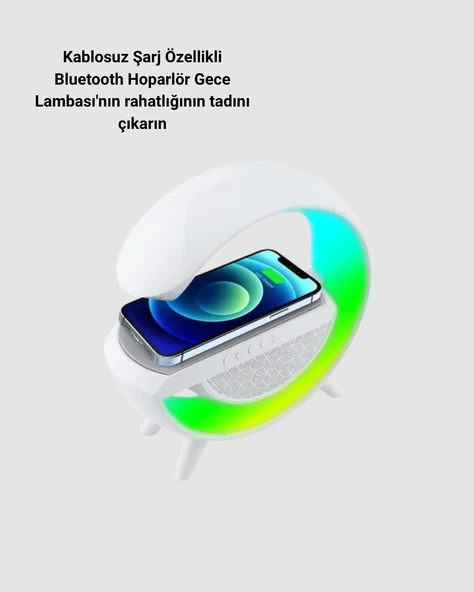 Bluetooth 5.0 Hoparlör – Kablosuz Şarj, RGB Gece Lambası ve FM Radyo ürün görseli 1