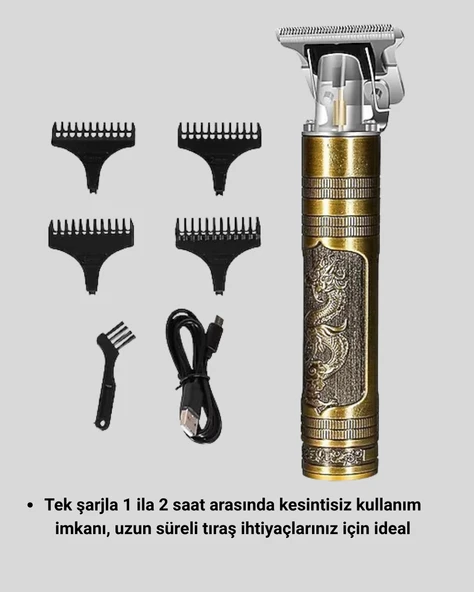 T Bıçaklı Profesyonel Çizik Tıraş Makinesi Seti – 120 Dakika Kullanım, Şarjlı & Kablolu ürün görseli 1