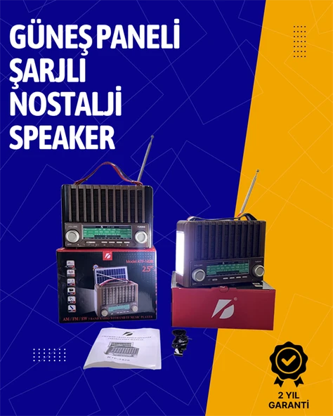 KTF-1428 Solar Enerjiyle Şarj Olabilen Bluetooth Nostalji Hoparlör – Taşınabilir, Güçlü Ses, MP3 Okuyucu ürün görseli 1