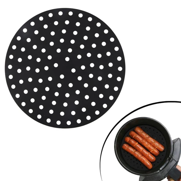 OLLEVRA Siyah Isıya Dayanıklı Yıkanılabilir Silikon Fırın Ve Airfryer Yuvarlak Model Pişirme Matı 20 Cm ürün görseli 1