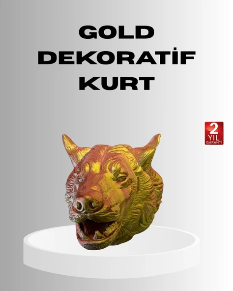 Gold Renk 3D Kurt Başı Duvar Dekoru ürün görseli 1