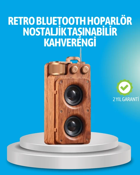 Retro Bluetooth Hoparlör Ahşap Görünümlü 5W Çift Stereo Ses ürün görseli 1