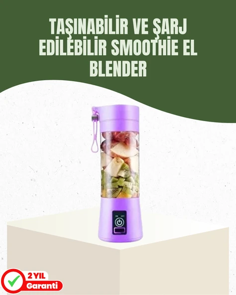 USB Şarjlı Portatif Blender 380ml Çelik 304 Bıçaklı Mobil Smoothie Maker ürün görseli 1