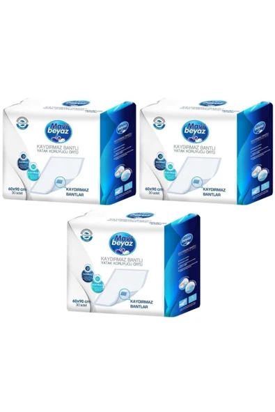 Mavi beyaz Kaydırmaz Bantlı Yatak Koruyucu Örtü 60x90 Cm 30'lu 3 Paket ürün görseli 1