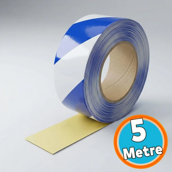 Reflektörlü Bant 5cm x 5 Metre Mavi Beyaz Gece Görünürlüğü Artıran Güçlü Yapışkanlı Güvenlik Uyarı Şeridi ürün görseli 1