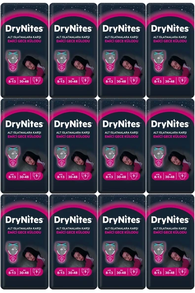 DryNites Emici Gece Külodu/külot Bez Kız 8-13 Yaş 30-48kg Large 108 Adet 12pk*9 Altıslatmalara Karşı ürün görseli 1