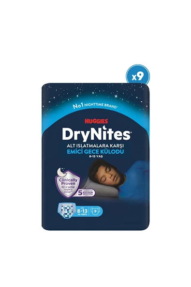 DryNites Huggies Drynites Gece Külodu Erkek 8-13 Yaş 30-48 Kg 9 Paket 81 Adet ürün görseli 1