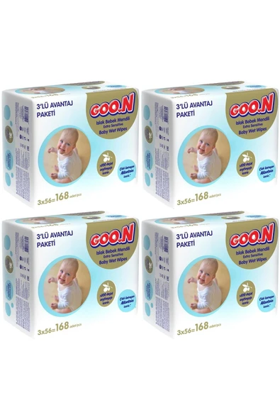 Goo.n Goon Islak Havlu Mendil 56 Yaprak Sensitive Hassas Cilt 12 Li Set (4PK*3) 672 Yaprak ürün görseli 1