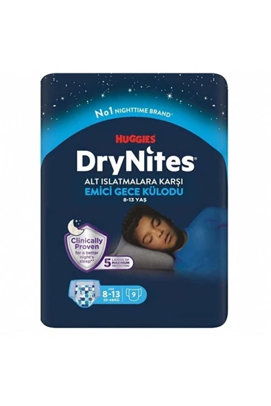 Huggies DRYNİTES EMİCİ GECE KÜLOT BEZ ERKEK 8-13 YAŞ 9 LU 1 PAKET ürün görseli 1