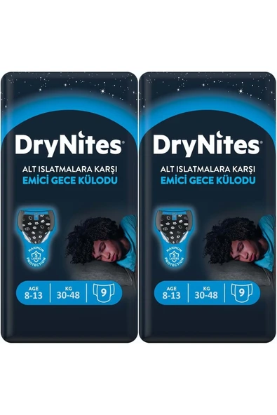 DryNites Emici Gece Külodu/külot Bez Erkek 8-13 Yaş 30-48kg Large 18 Adet 2pk*9 Altıslatmalara Karşı ürün görseli 1