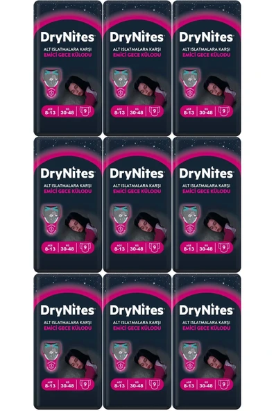 DryNites Emici Gece Külodu/külot Bez Kız 8-13 Yaş 30-48kg Large 81 Adet 9pk*9 Alt Islatmalara Karşı ürün görseli 1