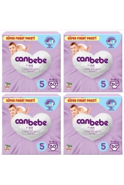 Canbebe Bebek Bezi Süper Fırsat Paketi 11-18 Kg 5No 60 Adet x 4 Paket ürün görseli 1