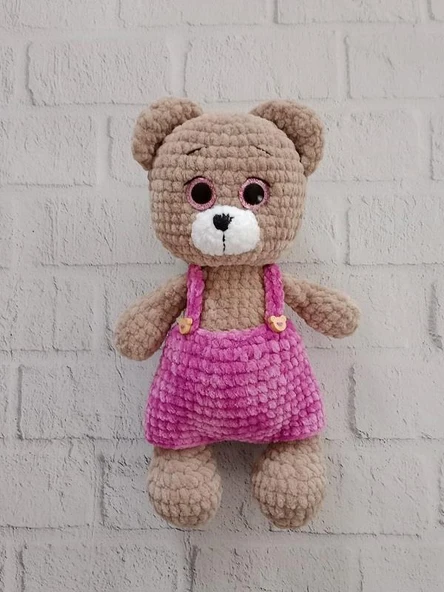 Menekşe Tulumlu Sevimli Ayıcık Amigurumi Organik Oyuncak ürün görseli 1