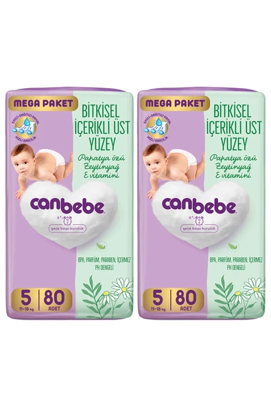 Canbebe Bebek Bezi Mega Paket Junior 5 Beden (11-18kg) 80 li x 2 Adet ürün görseli 1
