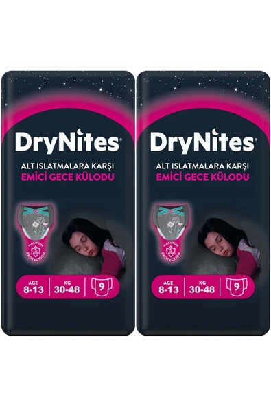 DryNites Emici Gece Külodu/külot Bez Kız 8-13 Yaş 30-48kg Large 18 Adet 2pk*9 Alt Islatmalara Karşı ürün görseli 1