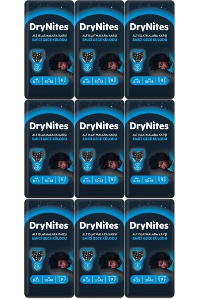 DryNites Emici Gece Külodu/külot Bez Erkek 8-13 Yaş 30-48kg Large 81 Adet 9pk*9 Altıslatmalara Karşı ürün görseli 1