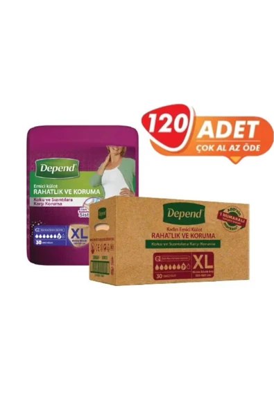 Depend Kadın Emici Külot Extra Büyük Boy (XL) 30’lu (4 PAKET 120 ADET) ürün görseli 1