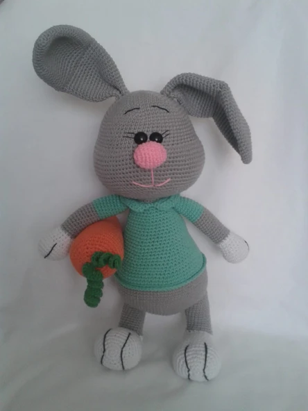 Havuçlu Sevimli Tavşan Amigurumi Organik Oyuncak ürün görseli 1